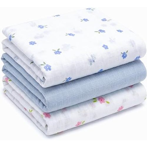 Muslin Swaddle Blankets for Newborns, 3 Pack Multipurpose 100% Organic Cotton, Ultra Soft Breathable Receiving Blanket 47 x 47 inches, Swaddle Wrap for Baby Boys & Girls