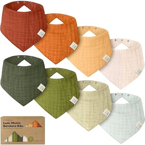8-Pack Muslin Baby Bibs for Drooling, Teething – Muslin Bandana Drool Bibs for Baby Boys, Girls, Newborn, Teething Toddlers, Infant 0-36 Months, Soft Cotton Extra Absorbent (Sahara)