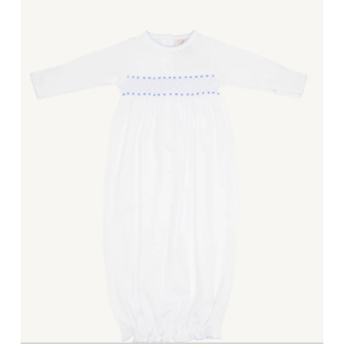 Sweetly Smocked Greeting Gown - Worth Avenue White with Buckhead Blue