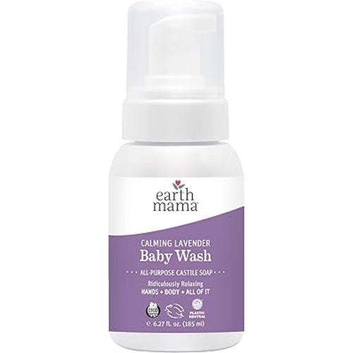 Earth Mama Calming Lavender Baby Wash Liquid Foaming Hand Soap, Organic All-Purpose Lavender Body Wash for Sensitive Skin, Castile Soap with Coconut Oil, Shea Butter, Calendula, & Aloe, 5.3 Fl Oz