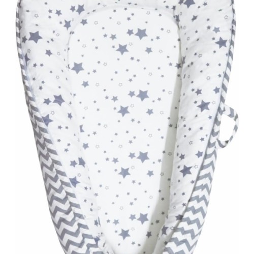 Baby Nest, Baby Lounger, Organic Cotton Lounger for Baby, Reversible Breathable Adjustable Portable - Star Collection (Gray)
