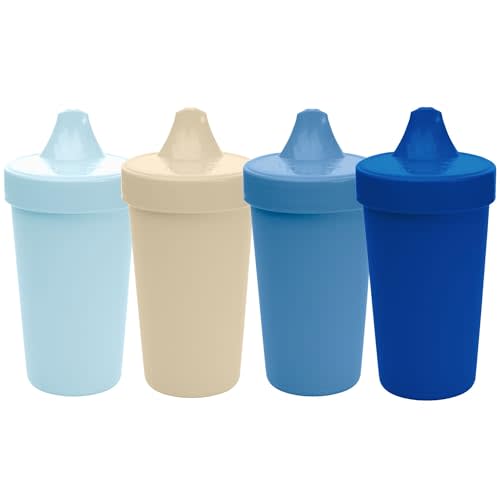 Re-Play Sippy Cups for Toddlers - 10 Oz. Reusable Spill Proof Cups for Kids, Dishwasher/Microwave Safe - Made in USA - Set of 4-3.13" x 6.25" - Cool Blues