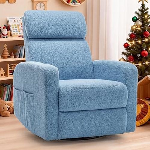 Power Swivel Recliner Chairs for Adults, Electric Glider Rocking Chair Nursery, Glider Recliner Nursery Chair with Classified Side Pocket, Nursery Rocking Chairs with USB and Type-C Ports