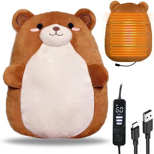Electric Heating Pad for Menstrual Period Cramps USB Powered Stuffed Plush Animal Heated Back/Neck/Shoulder Pain Relief Cuddly Soft 10.3" Cute Bear Heating Pad Gift for Women Girls and Boys