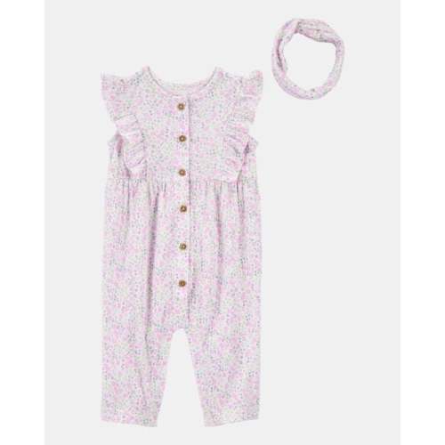 Baby 2-Piece Floral Jumpsuit & Headwrap - Purple | Carter's