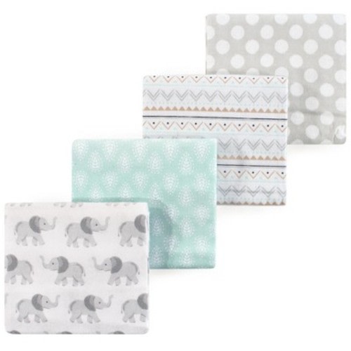 Luvable Friends Hudson Baby Cotton Poly Flannel Receiving Blankets 4pk, Elephant Gray