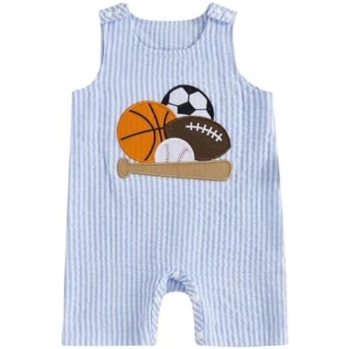 Baby Boy Sport Outfit Sleeveless Football Baseball Embroidery Romper Jumpsuit Casual Summer Cotton Toddler Shortalls