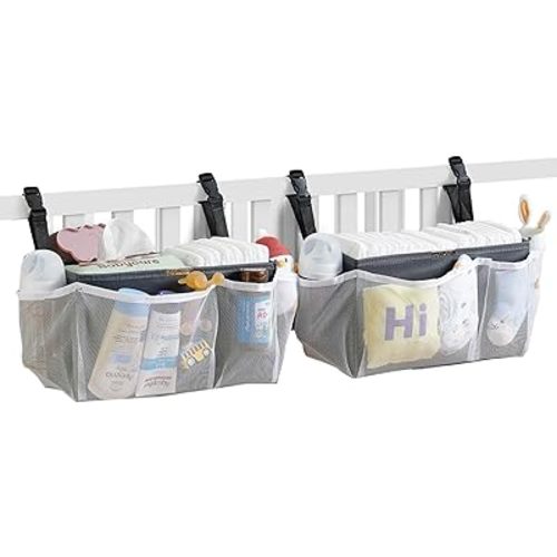 Diaper Caddy Organizer for Crib, 2-Pack Hanging Nursery Storage Bags - Large Capacity for Baby Essentials, Toys, Clothes & Bottles, Made of Washable Durable Oxford Fabric