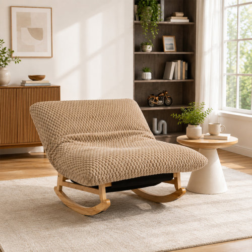 George Oliver 41.3" W Oversized Corduroy Rocking Chaise Lounge with 6.7" Thick Cushion and Wood Base | Wayfair
