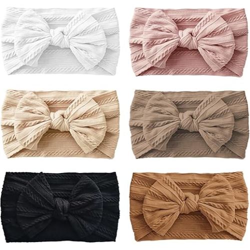Fecawd 6PCS Baby Headbands, Girls Headbands with Bows, Soft Stretchy Nylon Hair Bands Hair Accessories for Newborn Infant Toddler