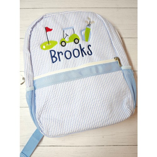 Personalized Boy Seersucker Backpack: Golf, School, or Diaper Bag