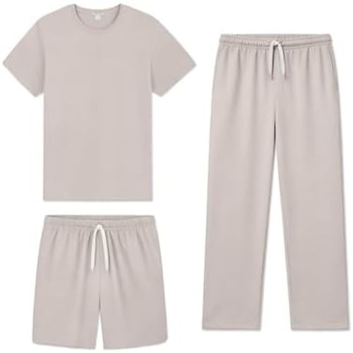 Andeip Mens Pajamas Set 3 Pieces Comfy Lounge Pj Loose Fit Sleepwear Crewneck Top Loungewear Pajama with Pockets