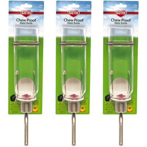 Kaytee 3 Pack of Chew-Proof Small Pet Water Bottles, 12 Ounce Capacity, for Rabbits, Ferrets, Guinea Pigs and Chinchillas