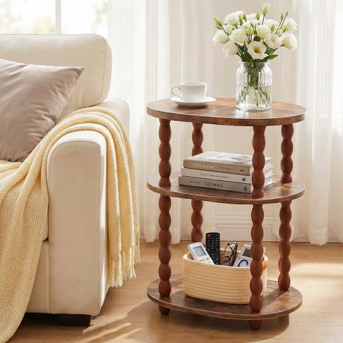 MEHOOM 3-Tier Side Table, Small End Table for Living Room and Bedroom, Vintage Accent Table Nightstand with Storage
