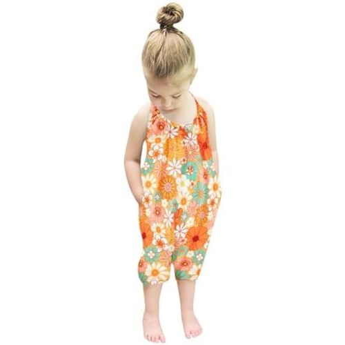 Backless Strap Slouch Jumpsuit for Toddler Girls Cute Harem Halter Romper Pants with Pockets
