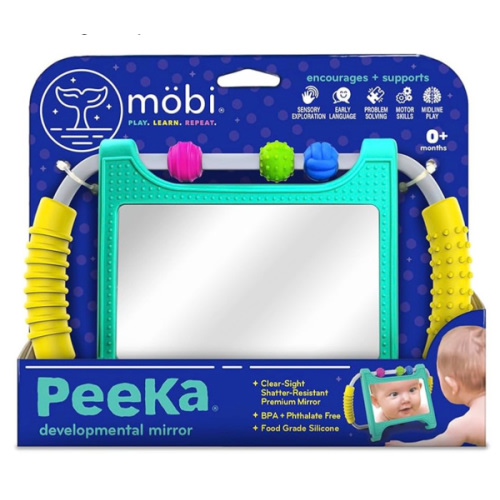 Mobi Peeka Activity Toy - Tummy Time Baby Mirror, Food Grade Silicone Montessori Toys, Shatterproof Mirror for Babies, BPA and Phthalate Free - for 0-6 Months Newborns and Up