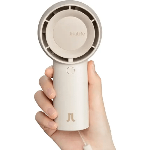 JISULIFE Handheld Portable Turbo Fan [16H Max Cooling Time], 4000mAh USB Rechargeable Personal Battery Operated Mini Small Pocket Fan with 5 Speeds for Travel/Outdoor/Home/Office - Brown