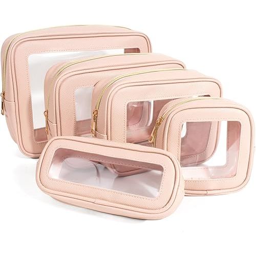 5Pcs Diaper Bag Organizer Pouch Set, Waterproof Travel Clear Makeup Bag Set for Women Small Toiletry Bag Travel Packing Organizer Bags Cosmetic Case with Zipper Compact Car Organizer Bag (Pink Set)