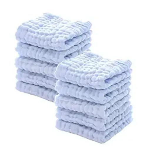 Baby Washcloths - Natural Cotton Baby Wipes - Soft Newborn Face Towel for Sensitive Skin - 10 Pack, 12x12 inches