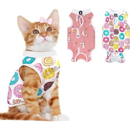 2 PCS Cat Recovery Suit for Spay Abdominal Wounds Cat Onesie for Cats After Surgery Recovery Suit Female Breathable E-Collar Alternative Kitten Onesie Anti Licking Small