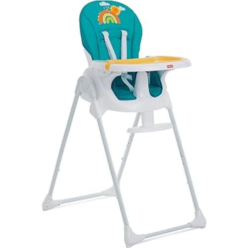 Fisher Price Tiny Bites Baby & Toddler Highchair – Hello Sunshine, One-Click Folding, 7 Adjustable Height Levels, 2 Recline Positions, Removable Dishwasher-Safe Tray, Lightweight, Space-Saving