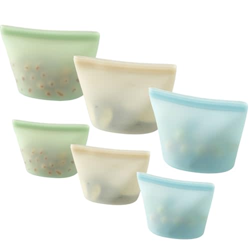 6 Pack Reusable Silicone Food Storage Bags, Emptycolor Reusable Bags, Leakproof Freezer Bag for Sandwich, Snack, Dishwasher Safe, BPA Free
