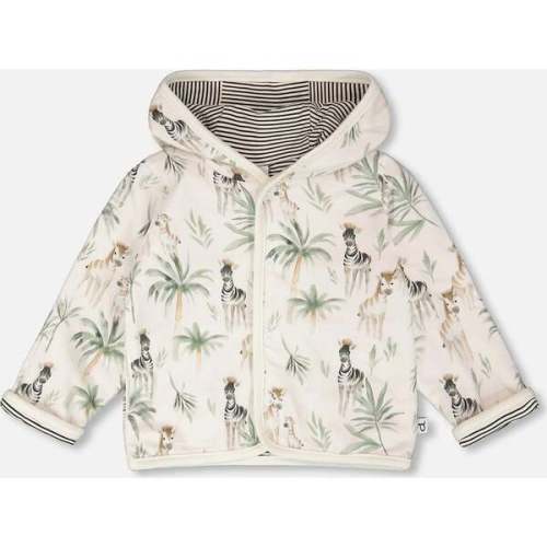 Organic Cotton Jersey Reversible Hooded Jacket, Beige Zebra Print - Deux par Deux | Maisonette