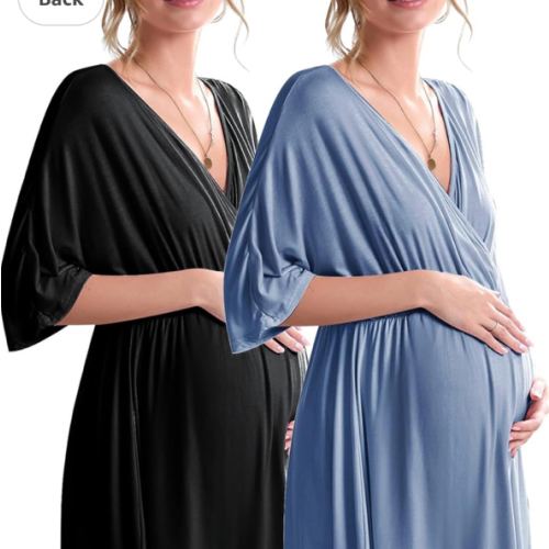 Ekouaer 3 in 1 Labor/Delivery/Hospital Gown 2 Pack Maternity Dress Nursing Nightgown Sleepwear