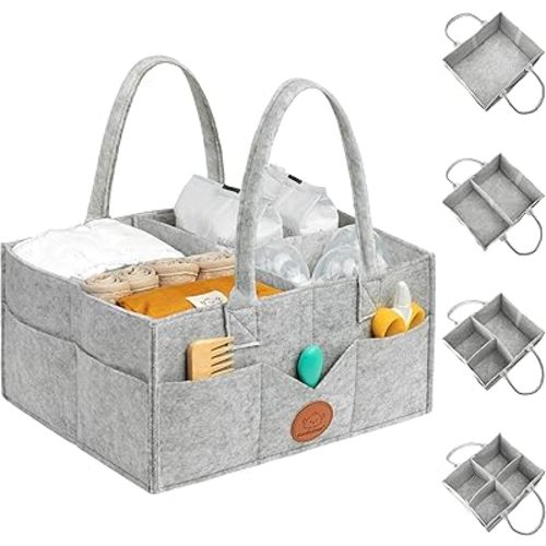 KeaBabies Baby Diaper Caddy Organizer with Handle - Portable Baby Car Organizers and Storage for Nursery, Changing Table, Large Shower Gift Basket for New Mom Gifts & Boy Girl Registry (Classic Gray)