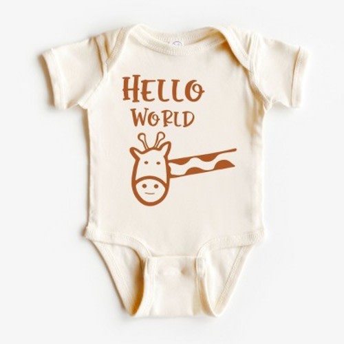 The Juniper Shop Hello World Giraffe Baby Bodysuit - 6mo - Natural