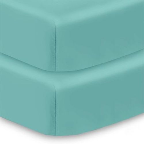 BreathableBaby Cotton Percale Fitted Sheet, For 52" x 28" Crib & Toddler Bed Mattress, Aqua (2-Pack)