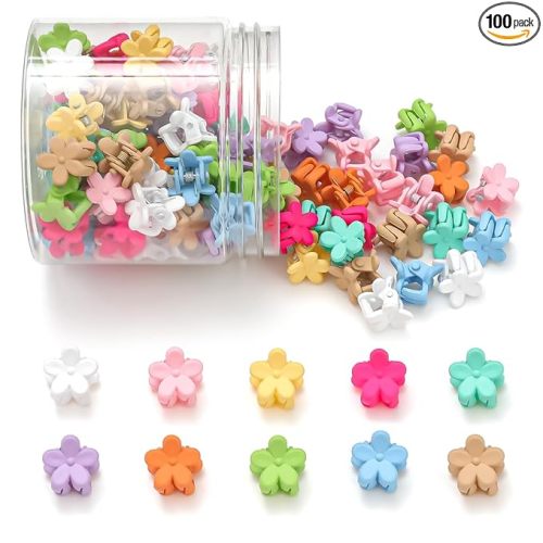 Mini Flower Hair Clips, Baby Hair Clips Mini Claw Clips Cute Jaw Clips Hair Pins Hair Barrettes Toddler Hair Accessories for Women Girls Kids Teens 100Pcs Colorful