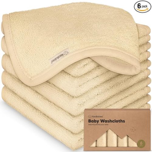6-Pack Baby Washcloths – Soft Absorbent Viscose from Bamboo Washcloths for Face, Body, Baby Towels for Newborn, Kids, Toddlers, Infant, Gentle on Sensitive Skin, 10x10 Reusable Face Towels (Khaki)
