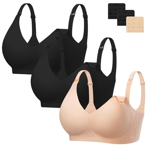 Angelhood 3 Pack Nursing Bras for Breastfeeding Seamless Pregnancy Maternity Bra Wireless Sleep Bralette with Extenders