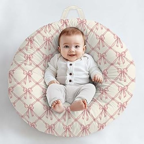 Cute Bows Flowers Floral Pattern Baby Lounger Cover, Unisex Bows Removable Infant Newborn Snug Fit Floorseat Sleeping Lounger Slipcover for Boys Girls Lounger Pillow, Cover Only