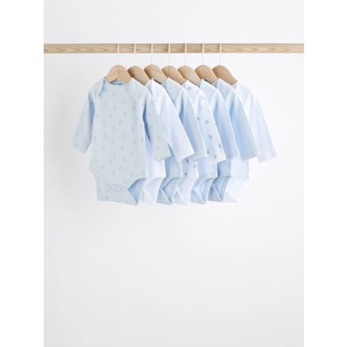 Blue 7 Pack Baby Bear Long Sleeve Bodysuits