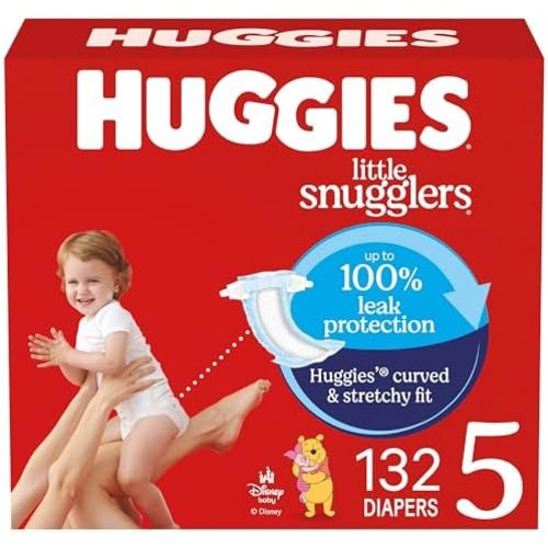 Huggies Size 5 Diapers, Little Snugglers Baby Diapers, Size 5 (27+ lbs), 132 Count (2 Packs of 66), Packaging May Vary