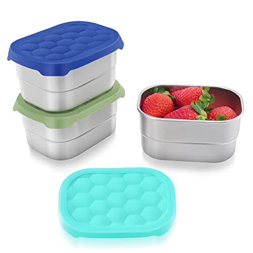 Small (1 CUP) Stainless Steel Snack Containers for Kids | Easy Open Leak Proof Food Containers with Silicone Lids - Perfect Metal Toddler Lunch Box for Daycare and School (8oz)