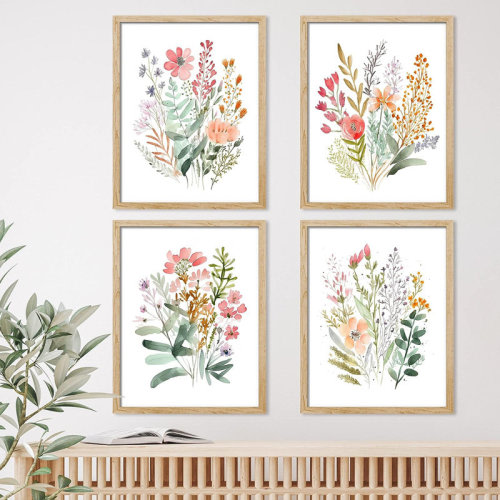 IDEA4WALL Vibrant Wildflower IDEA4WALL Framed Colorful Wildflower Forest Bouquet Wall Art, Set Of 4 Nature Wilderness Wall Decor Prints, Botanical Floral Wall Decor For Living Room, Bedroom Framed 4 Pieces Print & Reviews | Wayfair