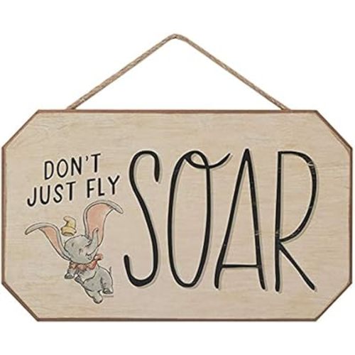 Disney Dumbo Don't Just Fly Soar Hanging Wood Wall Decor - Cute Dumbo Sign With Inspiring Quote for Home Decorating