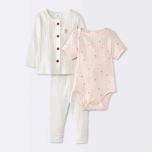 Baby Girls' 3pc Floral Top & Bottom Set - Cloud Island™ Cream/Pink 0-3M