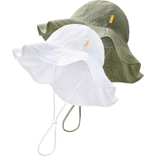 HONGTEYA Baby Sun Hat Toddler Girl Beach Hat Sun Protection Adjustable Outdoor Summer Wide Brim Bucket Hat for Infant Kids