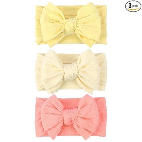 LemonSpace Handmade Baby Bows for baby girls Stretchy Nylon Hair Bands Hair Accessories with Headbands Bows for Newborn Baby Girls Infant Toddlers Kids Bow(Light Yellow)