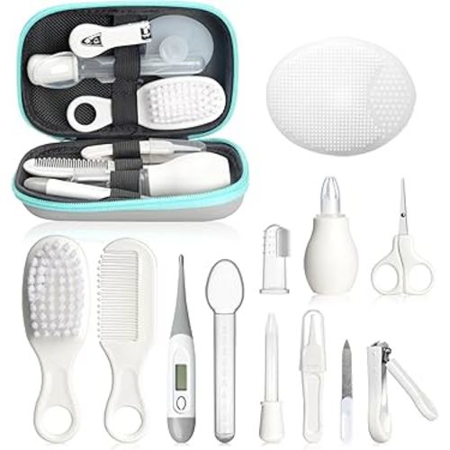 Baby Healthcare and Grooming Kit, Portable Baby Safety Care Set, Baby Essentials kit for Newborn(Grey White 13 in 1)