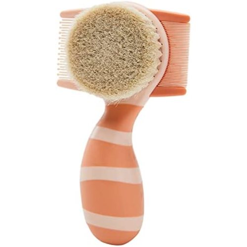 lesnhome Baby 3 in1 Hair Brush & Comb Set for Newborns & Toddlers Soft Goat Bristle Hair-Brush for Cradle Cap Perfect Baby Shower and Registry Gift