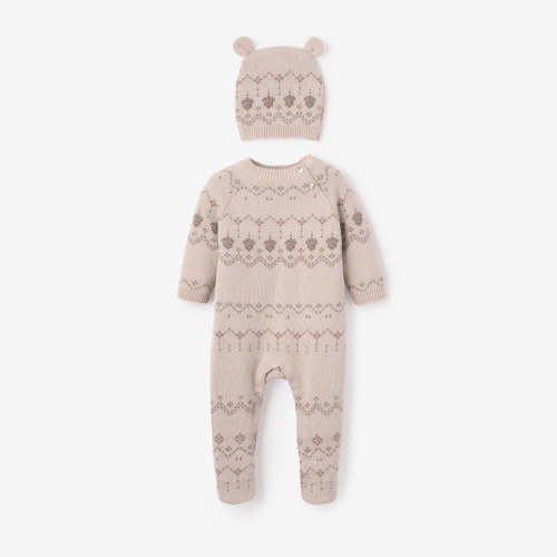 Acorn Fairisle Jumpsuit + Hat Set 2pc TAUPE / 0-3M