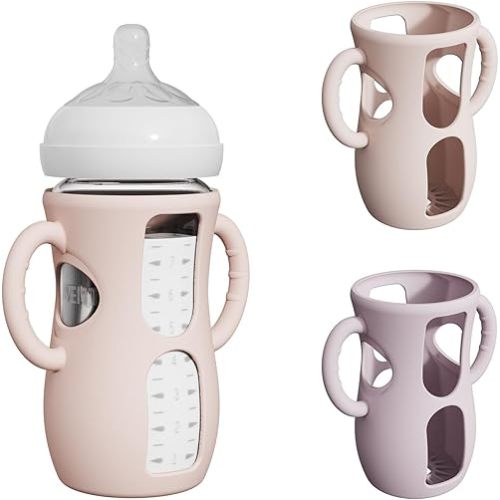 2 Pack Silicone Sleeves for Avent Natural Glass Bottles, Anti Breakage Baby Bottle Protector with Easy-Grip Handle, Compatible Philips Avent Glass Natural Bottle 8 oz, Not for Infant Use