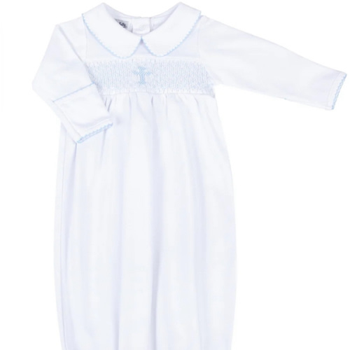 Blessed Smocked Long Sleeve Gown - Blue