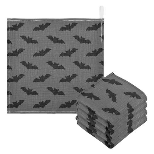 Halloween Bats Baby Msulin Washcloths Newborn Face Towel Baby Muslin Burp Cloths 5 Pack Soft Absorbent Natural Cotton Wash Towel 11.8"X11.8", Shower Gift and Essential