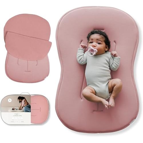 Snuggle Me® Baby Lounger Curve (0-6 Months) - Premium Organic Cotton with Foam Core, Machine-Washable Cover, Buttery-Soft & Breathable CSPC Compliant Infant Lounger Baby Nest with Travel Bag - Gumdrop